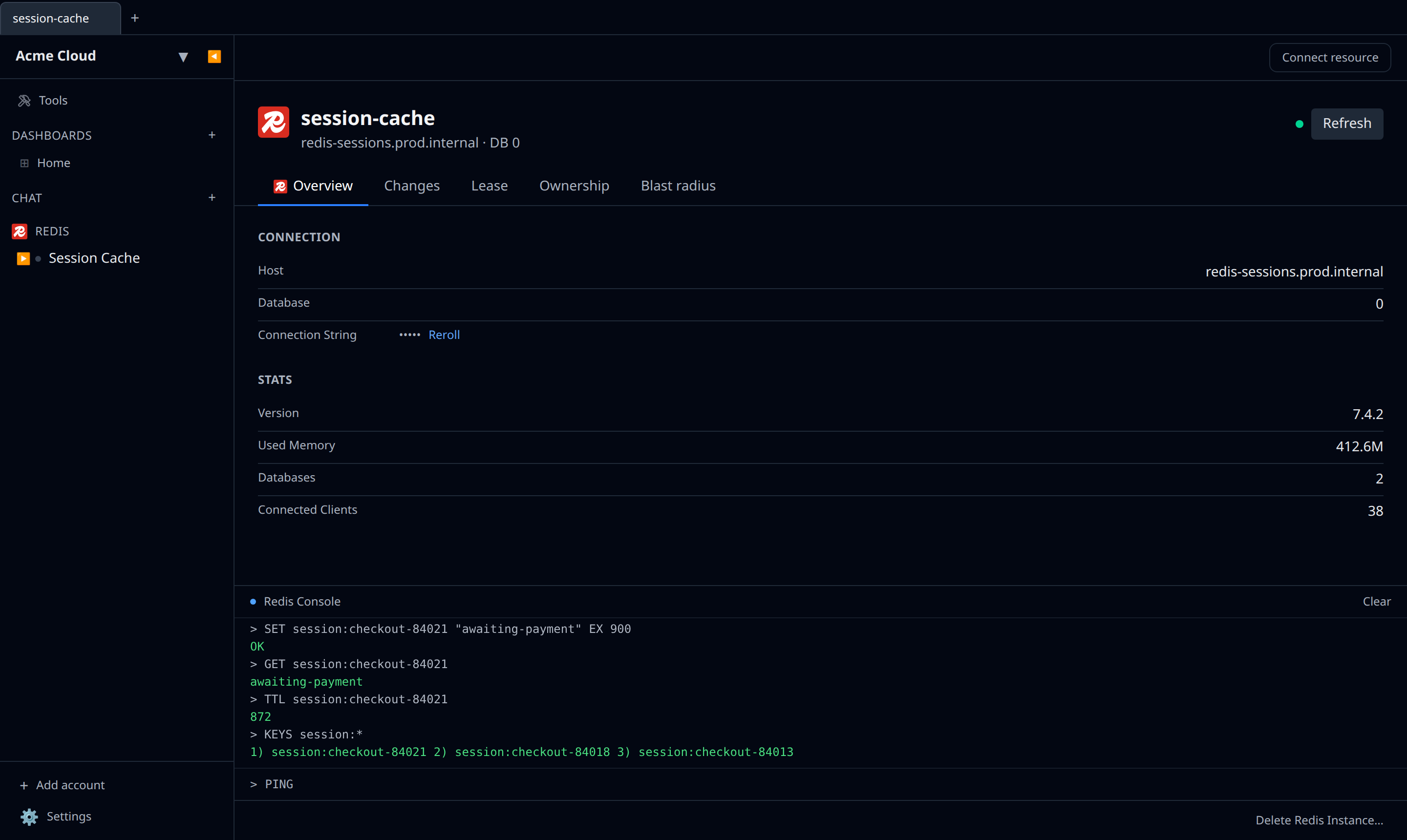 KV console with a few SET / GET commands and their replies