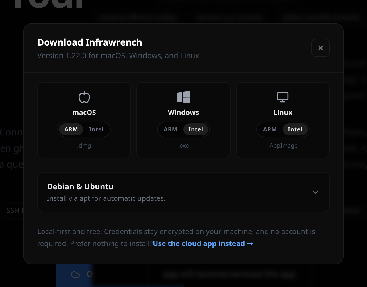 Download page with platform buttons