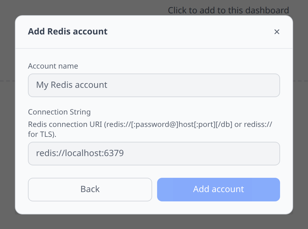Redis Add-account form with URL field
